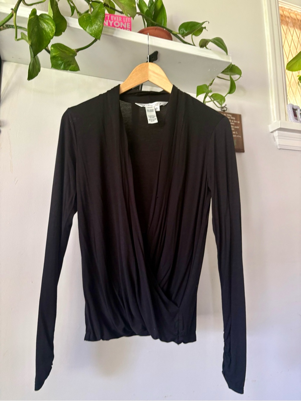 Long Sleeve Black Draped Wrap Top